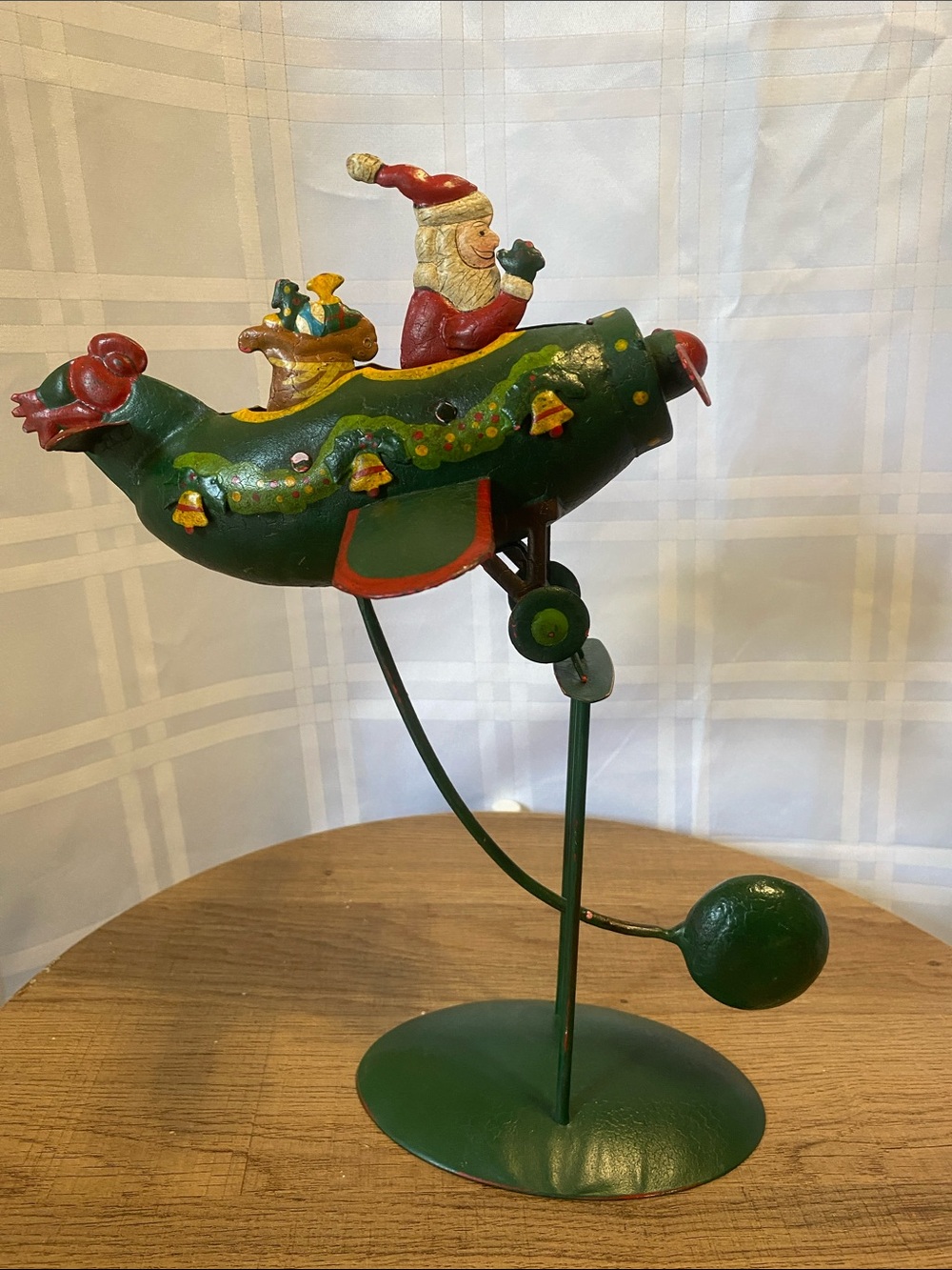 Kurt Adler Metal Flying Santa Claus Airplane Pendulum
